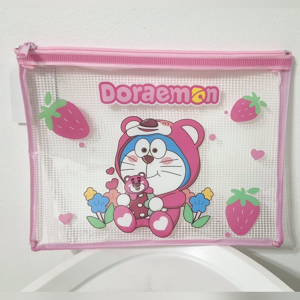 Doraemon in Lotso Costume Mesh Zipper Pouch – Kawaii Makeup/Stationery Bag, NEW